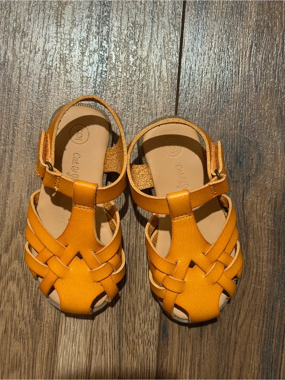 Cat & Jack Toddler Girl’s Leather Fisherman Sandals, Tan/Burnt Orange, Size 6